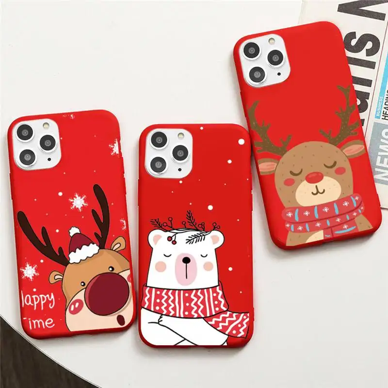 

Christmas Series Phone Case For IPhone 6 6s 7 8 Plus X Xs Xr Xsmax 11 12 Pro Promax 12mini Candy Red Silicone Cover