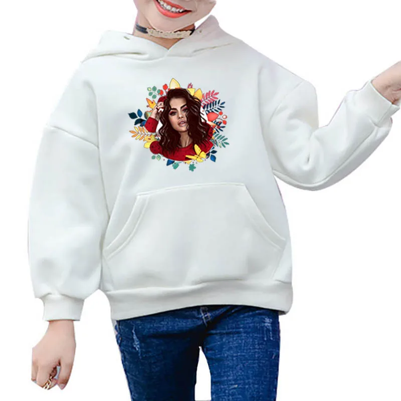 Selena Gomez/Модная одежда для маленьких девочек; худи в стиле Харадзюку; одежда с логотипом на заказ; детские толстовки; красивые топы для девочек