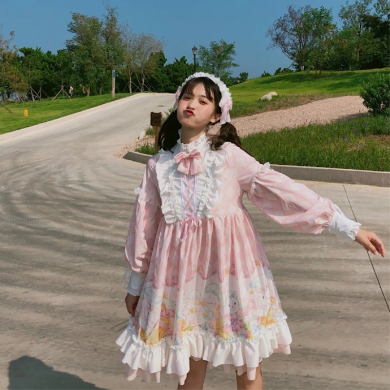 Платье Лолита в японском стиле винтажное элегантное легкое платье с бантом и