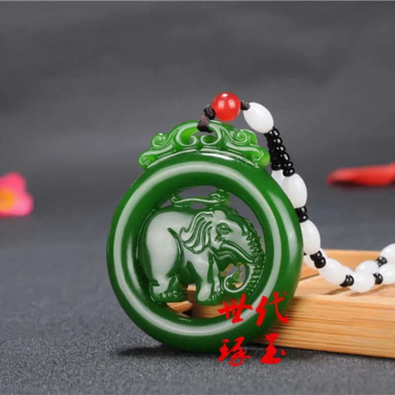 Натуральный зеленый нефрит слон ожерелье из бисера Шарм жадеит ювелирные