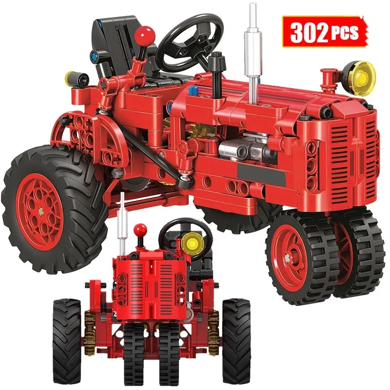 

City Classic Red Blue Retro Tractor Car Model Building Block Technical DIY Walking Vehicle Brick Educational Toys for Children