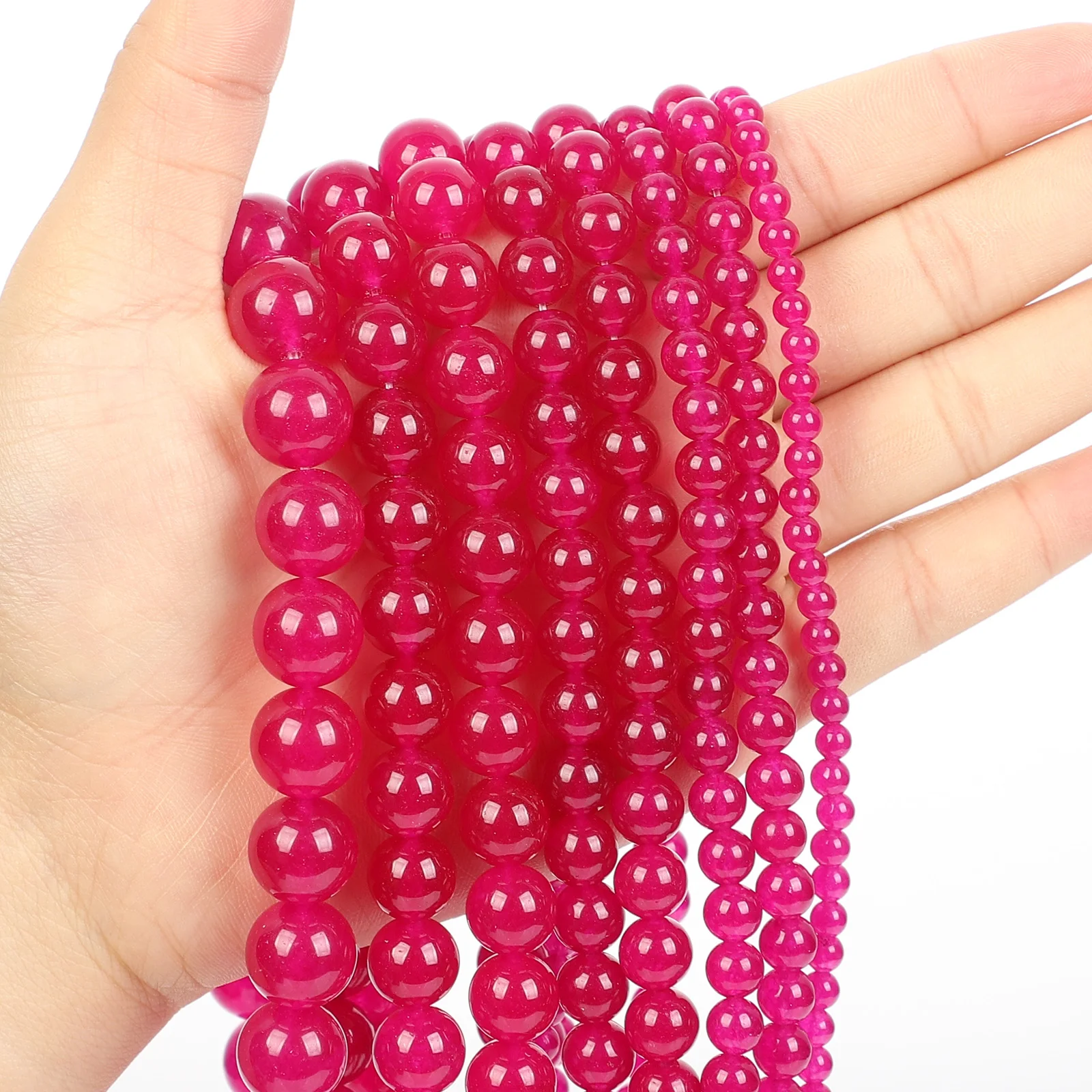 Бусины из натурального камня Шарм-халцедон в глубокой фуксии круглые бусины