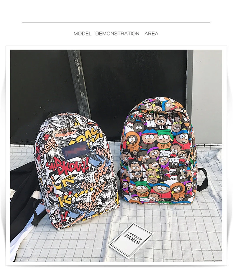 New backpack female cartoon alphabet doodle personality wild backpack men and women shoulder bag mochila