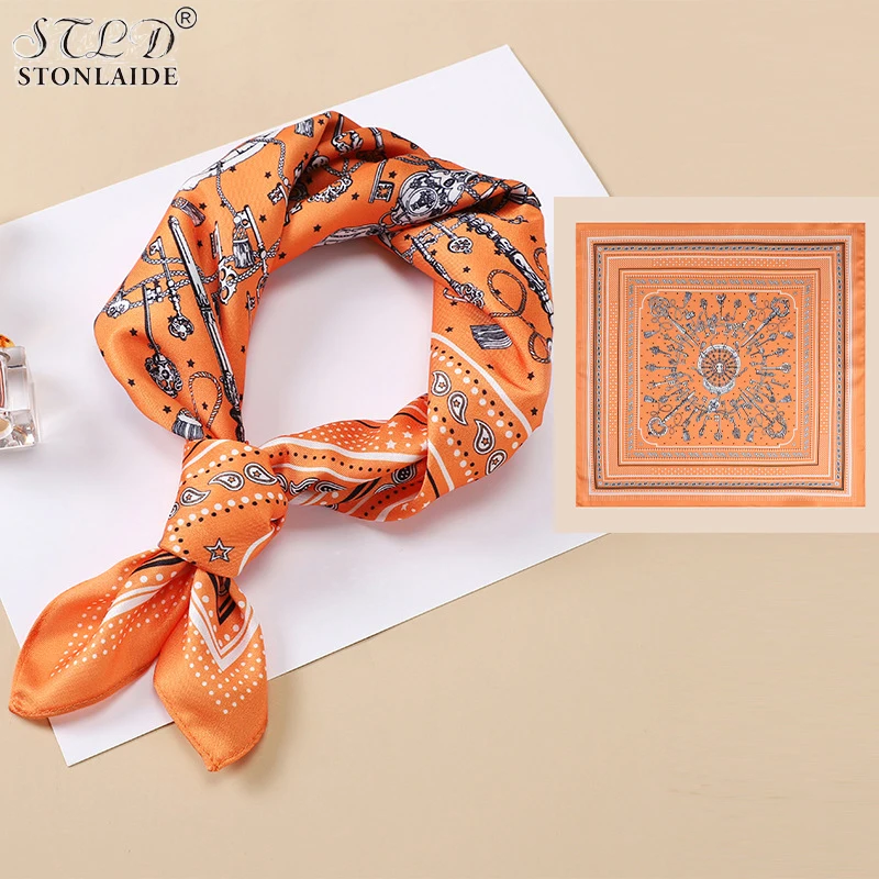 Шарф для шеи "Элегантность" цифровой твилл имитация шелка 2022 года для женщин, женская бандана, маленькие шали, повязка на голову, завязывающийся шарф, размер 53х53 см.