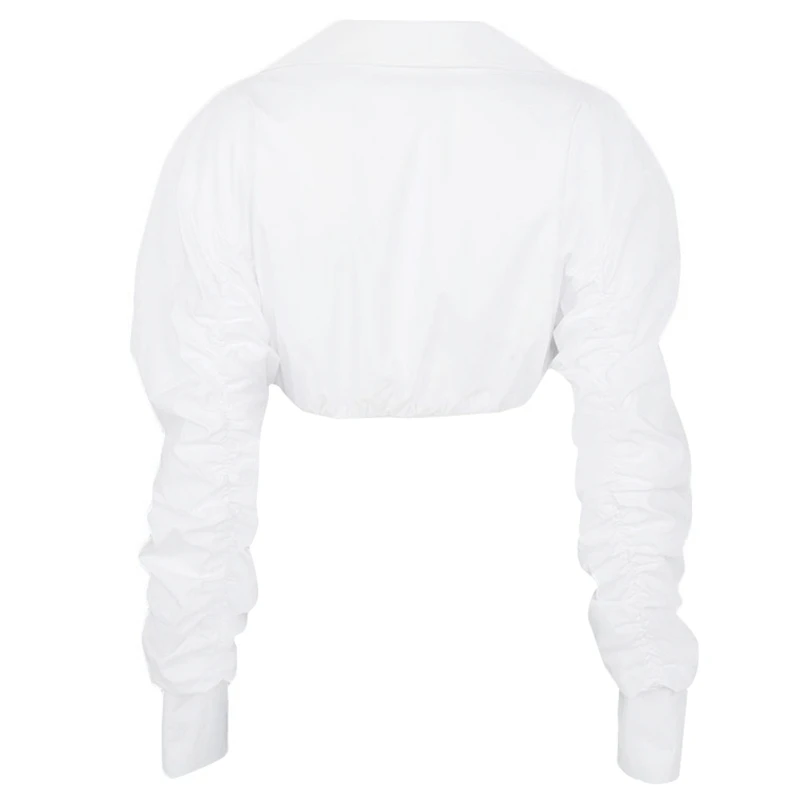 

Women's Sexy Deep V-Neck Exposed Navel Fashion Puff Sleeve Short Personalized Simple Pure White Shirt Club