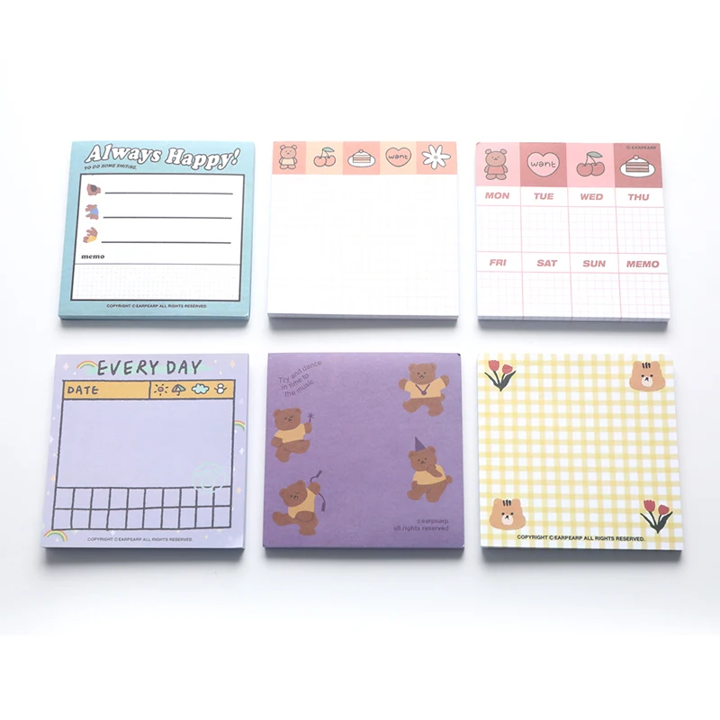 

50 Sheets Paper Bear Planner Sticky Notes Memo Pad Notepad Office Stationery