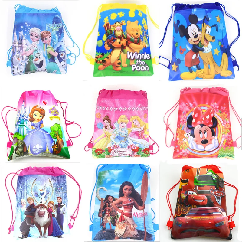 

Disney Frozen Cars Minnie Mickey Mouse Winnie Princess Sofia Moana Non-woven Fabrics Drawstring Backpack Shopping bag