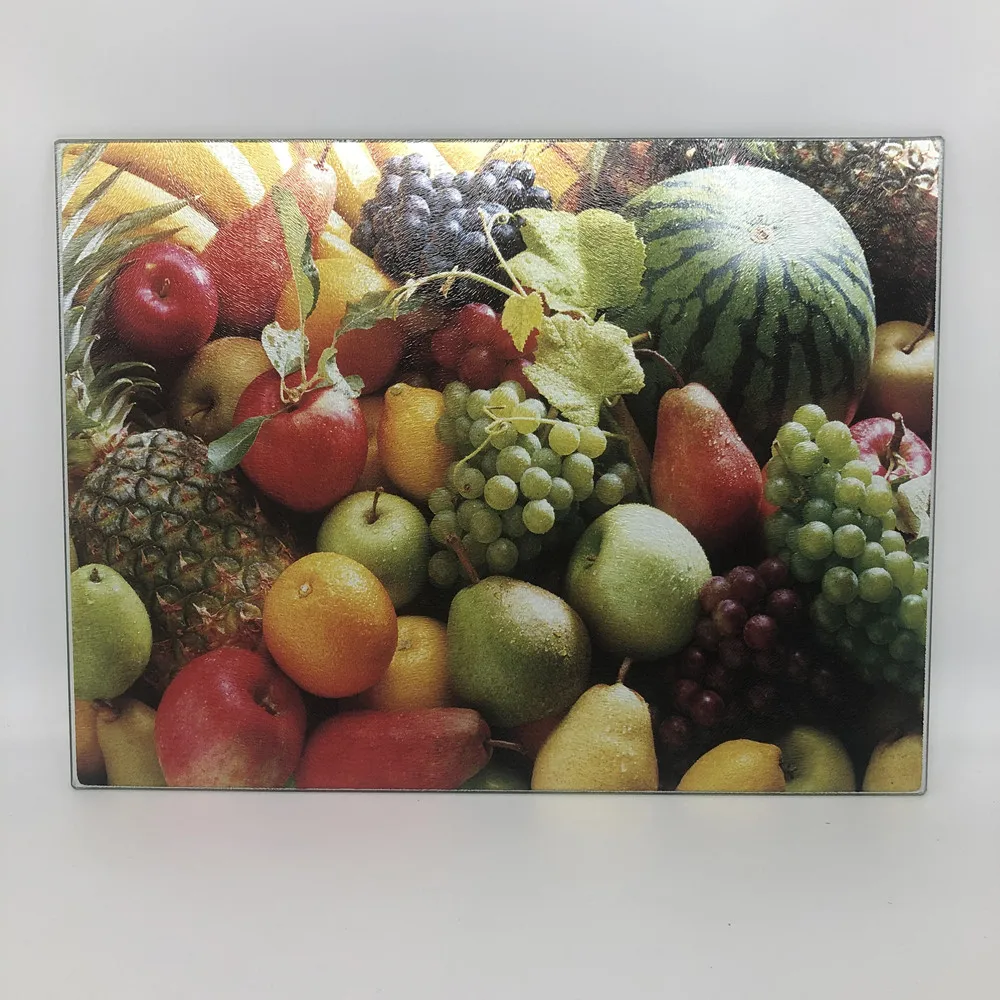 

Factory Sales Tempered Glass Decorative Kitchen stuff Cutting Board Easy Clean Healthy Food Fruit Chopping Board Presentation