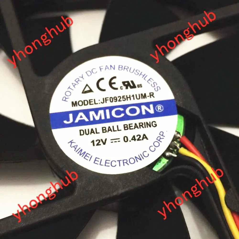 Jamicon JF0925H1UM R DC 12V 0.42A Размеры: 90x90x25 мм 3 Провода Сервер площадь Вентилятор|Кулеры и