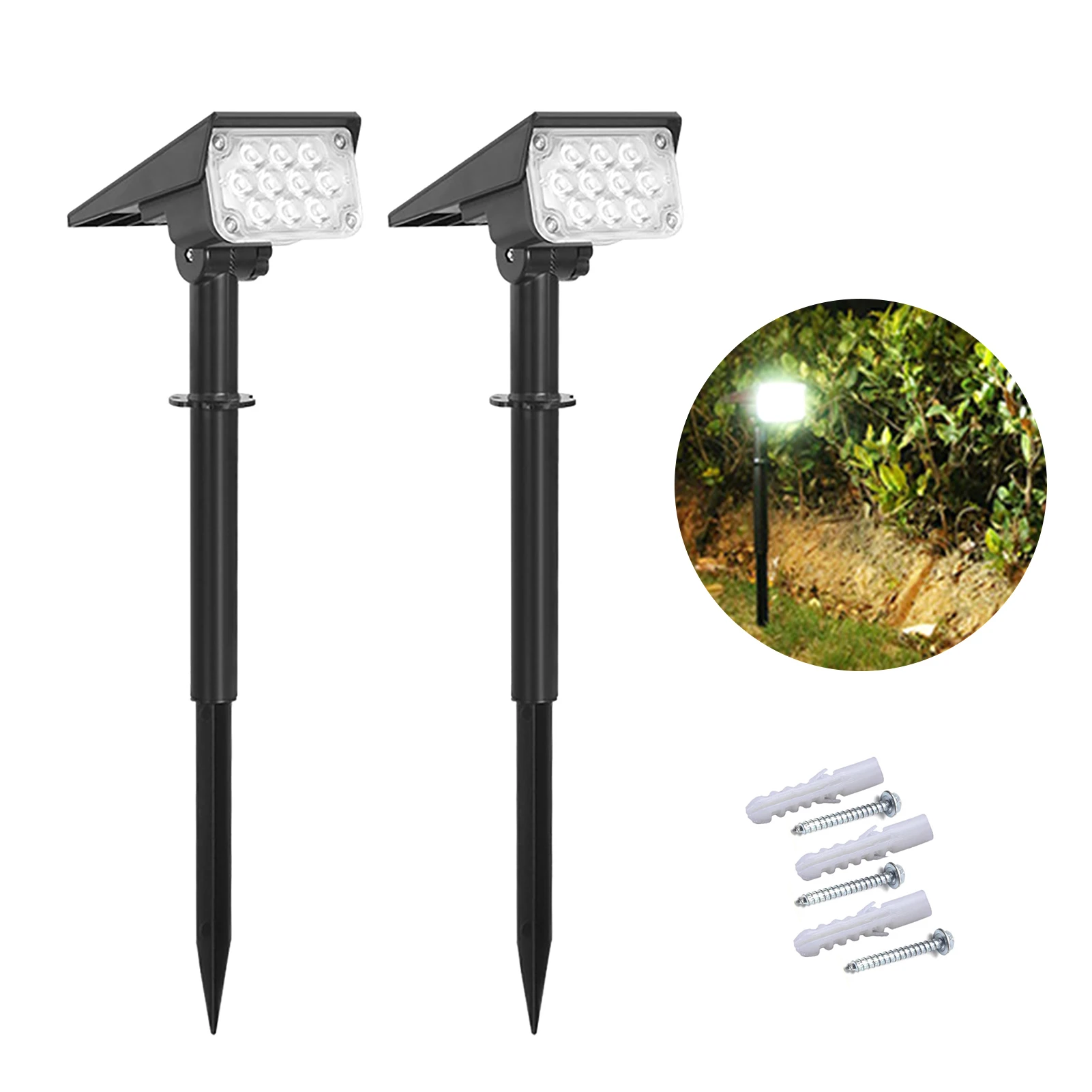 

2pcs Easy Install Pathway Landscape LED Solar Spotlight Stake Lamp Yard Outdoor Waterproof Lawn Garden Decor Deck Patio