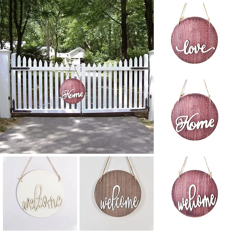 

Wooden Door Plate Welcome Letters Door Sign Diameter 29Cm Round Modern Door Hanging Signs Decorative Plaques For Home Cafe Store