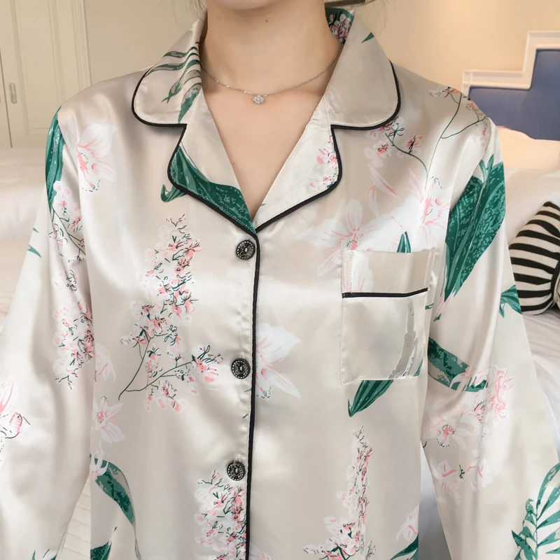 Пижамы для женщин атласные женские пижамы с принтом наборы длинными рукавами