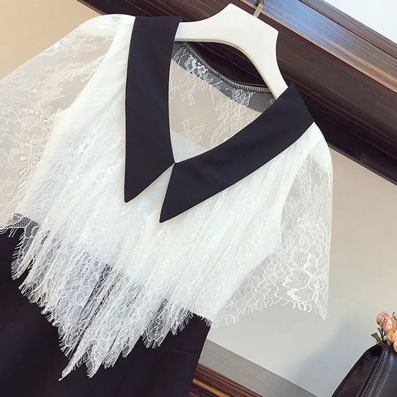 

Summer Women's Dress New Fashion Lace Splicing Female Dresses Ladies Loose Elegant Plus Size Waist Summer Dress Vestidos R1136