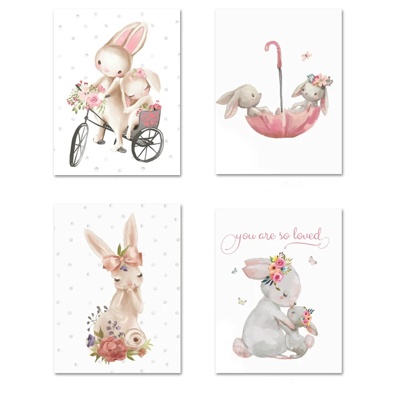 Детский Настенный постер в стиле бохо цветочный с рисунком лисы и кролика милый