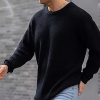 2021 mens spring and autumn new pure color long sleeve sweater mens fashion pullover sweater top loose sweater