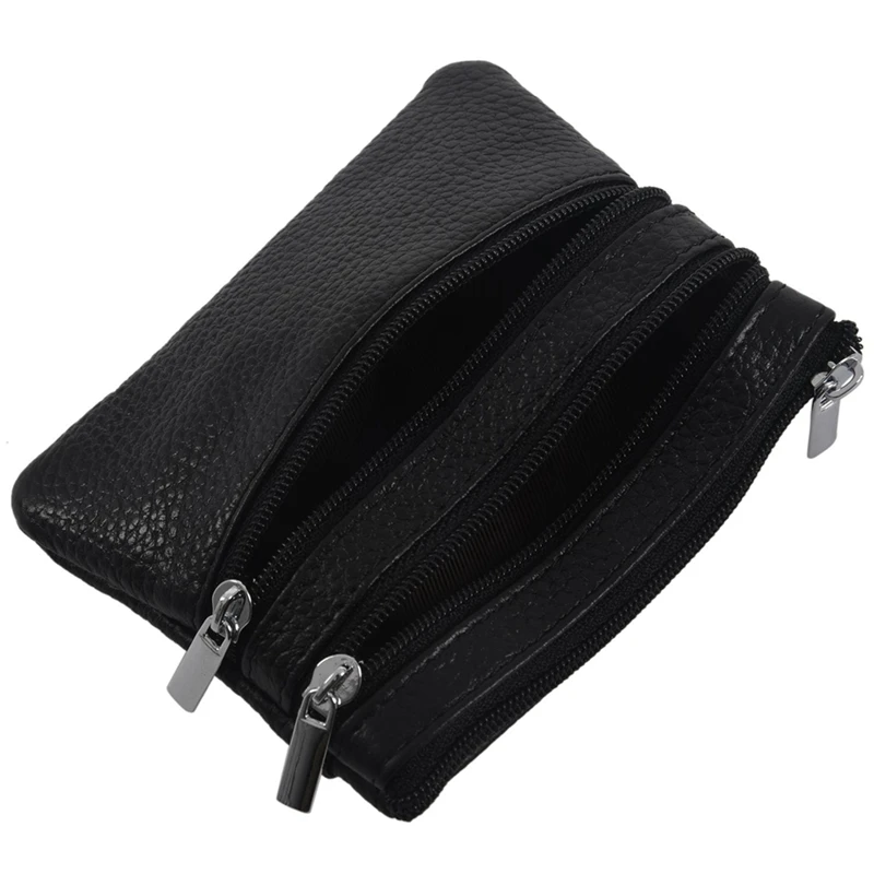 

2 Pcs Leather Change Coin Purse with 4 Pockets and Keychain for Women Black & Red