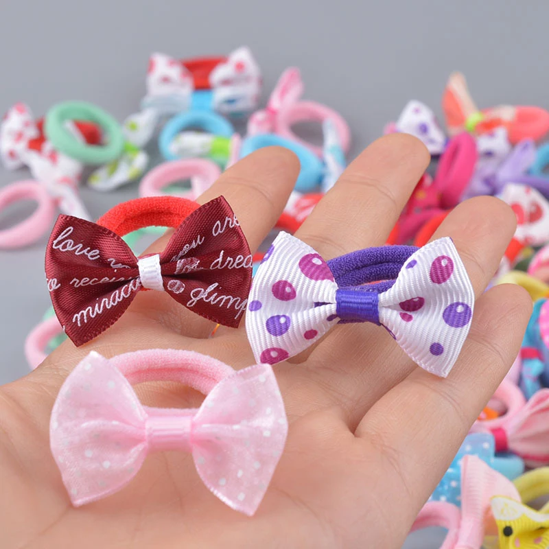 

10Pcs New Girls Polka Dots Bow Elastic Hair Rubber Bands Accessories Kids Tie Hair Ring Rope Line Holder Headdress Clips