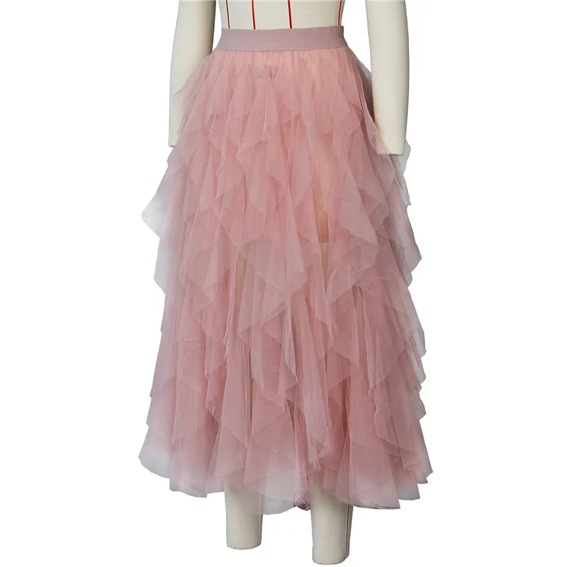HITOM PRINCESS Fashion Tutu Tulle Skirt Women Long Maxi Skirt Summer High Waist Pleated Skirts Female Jupe Saias