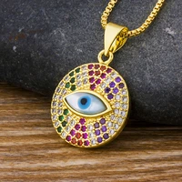 aibef round gold color evil eye pendant necklace women fashion jewelry cubic zirconia necklace for bridal wife girlfriend gift
