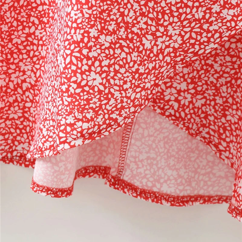 

Evfer Fashion Ladies Side Zipper Square Buttons High Waist Dresses Summer Casual V-Neck Floral Print Womens Red Long Dress