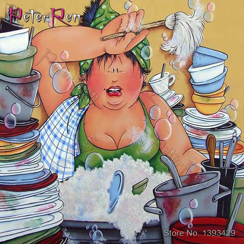 

Full Embroidery Square\Round Drill crystal Cross Stitch 5D DIY Diamond Painting portrait Fat Cooking chef woman Home Decor Gift