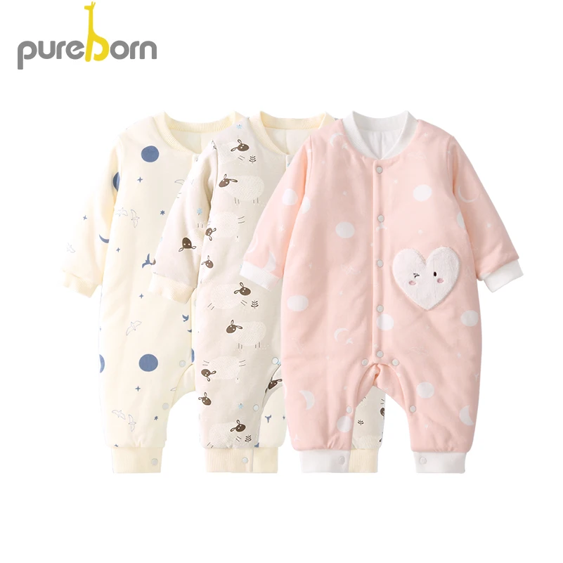 Pureborn новорожденный младенец унисекс Детский комбинезон восхитительный мультфильм стеганый хлопок подкладка мальчики девочки комбинезоны зимняя Рождественская одежда