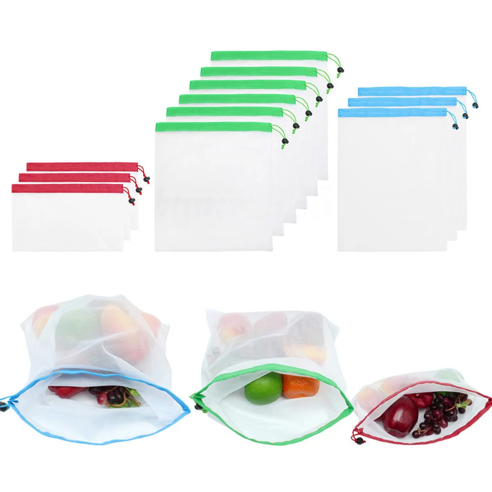 

3pcs Reusable Mesh Produce Bags Washable Eco Friendly Bags for Grocery Shopping Storage Fruit Vegetable Toys (17Inch Blue and 14
