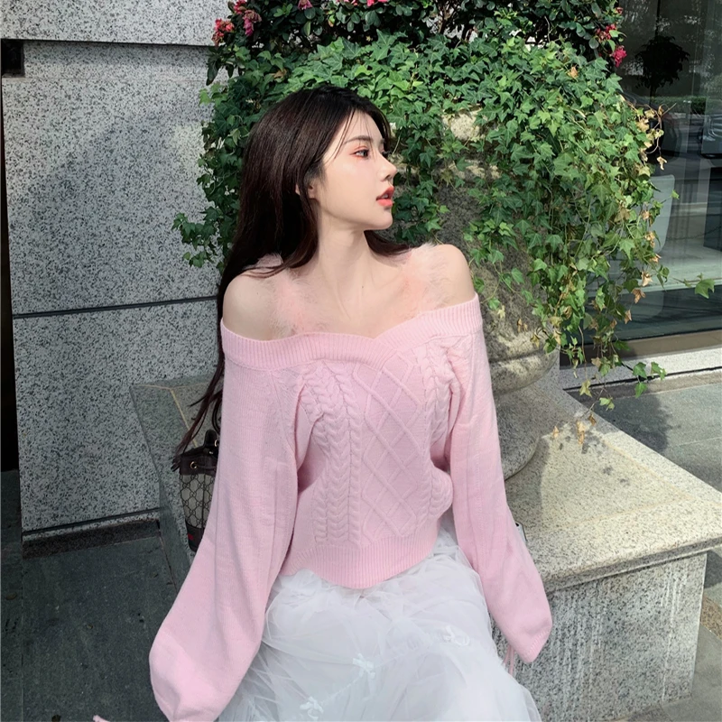 Женский свитер оверсайз с открытыми плечами свободного покроя | Женская одежда