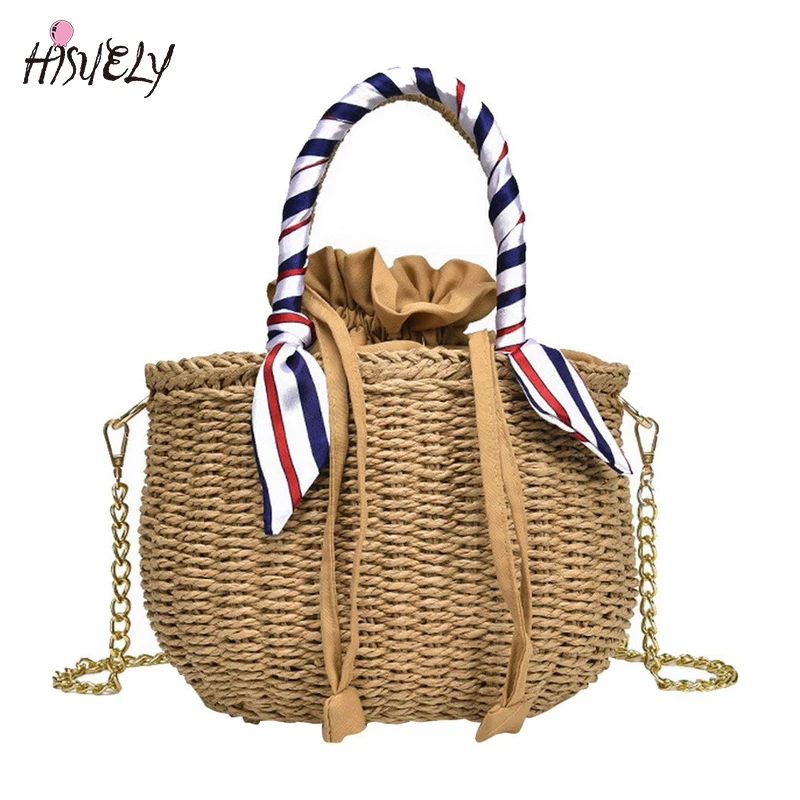 

HISUELY Vintage Round Straw Bag Handbags Women Summer Rattan Bag Handmade Woven Beach Circle Bohemia Handbag New Fashion Party