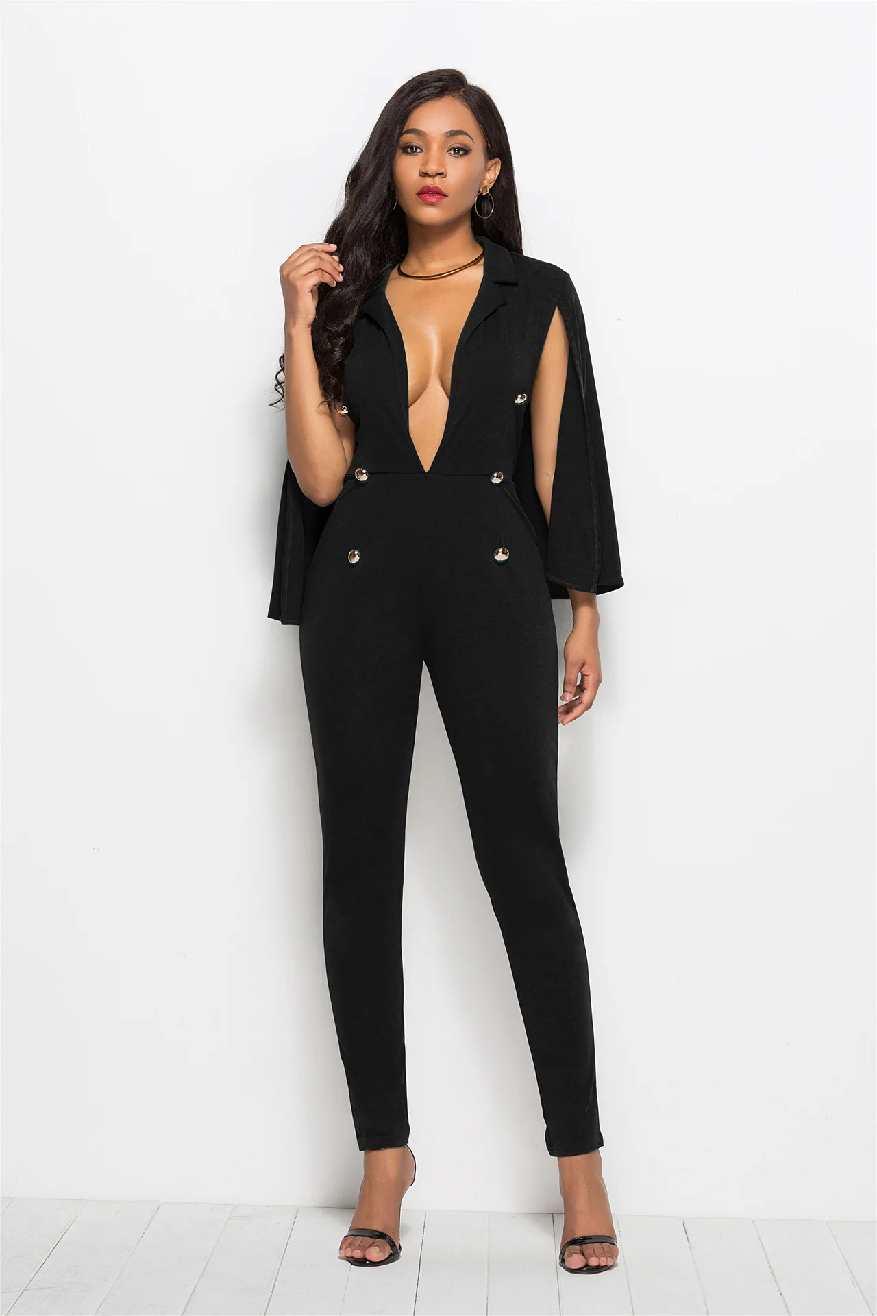 Женский комбинезон с глубоким v образным вырезом сексуальный двойной плащ на