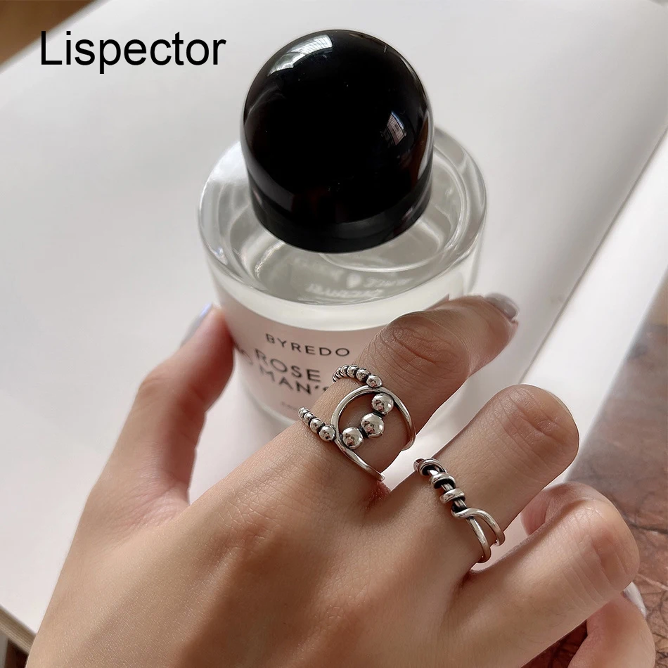 

Lispector 925 Sterling Sliver Retro Braided Beads Rings Set for Women Vintage Irregular Ring Party Female Punk Jewelry Gifts