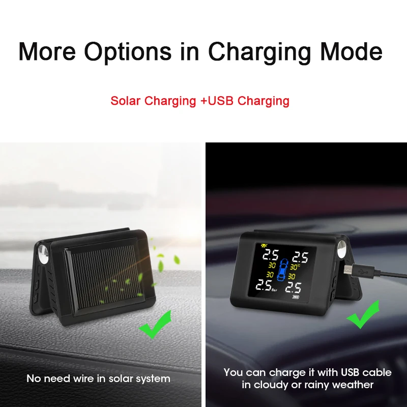 Threesome TPMS Black Auto Wireless Solar Power Charge tpms Tire Pressure Alarm Monitoring System 4 Built-in or External Sensor | Автомобили