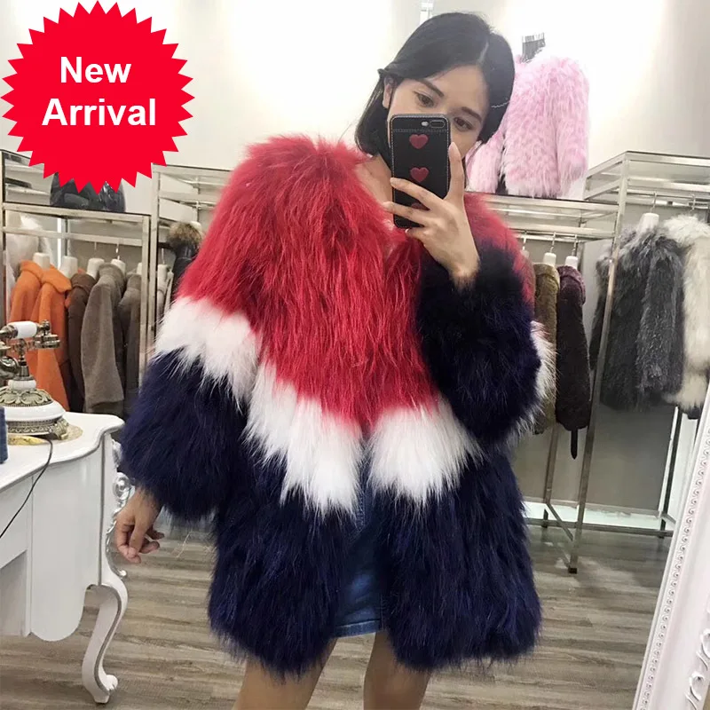 

Женское длинное пальто из натурального меха, с отделкой енота, 170909