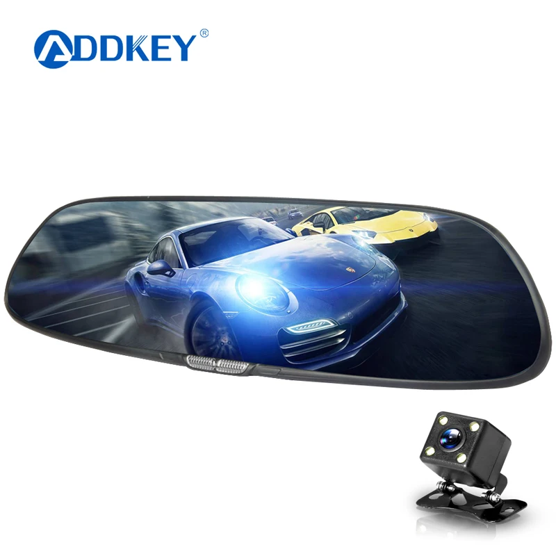 ADDKEY Full HD 1080P автомобильная камера 7 дюймов ips Автомобильный видеорегистратор с сенсорным экраном двойной объектив зеркало заднего вида видео регистратор видеорегистратор авто камера