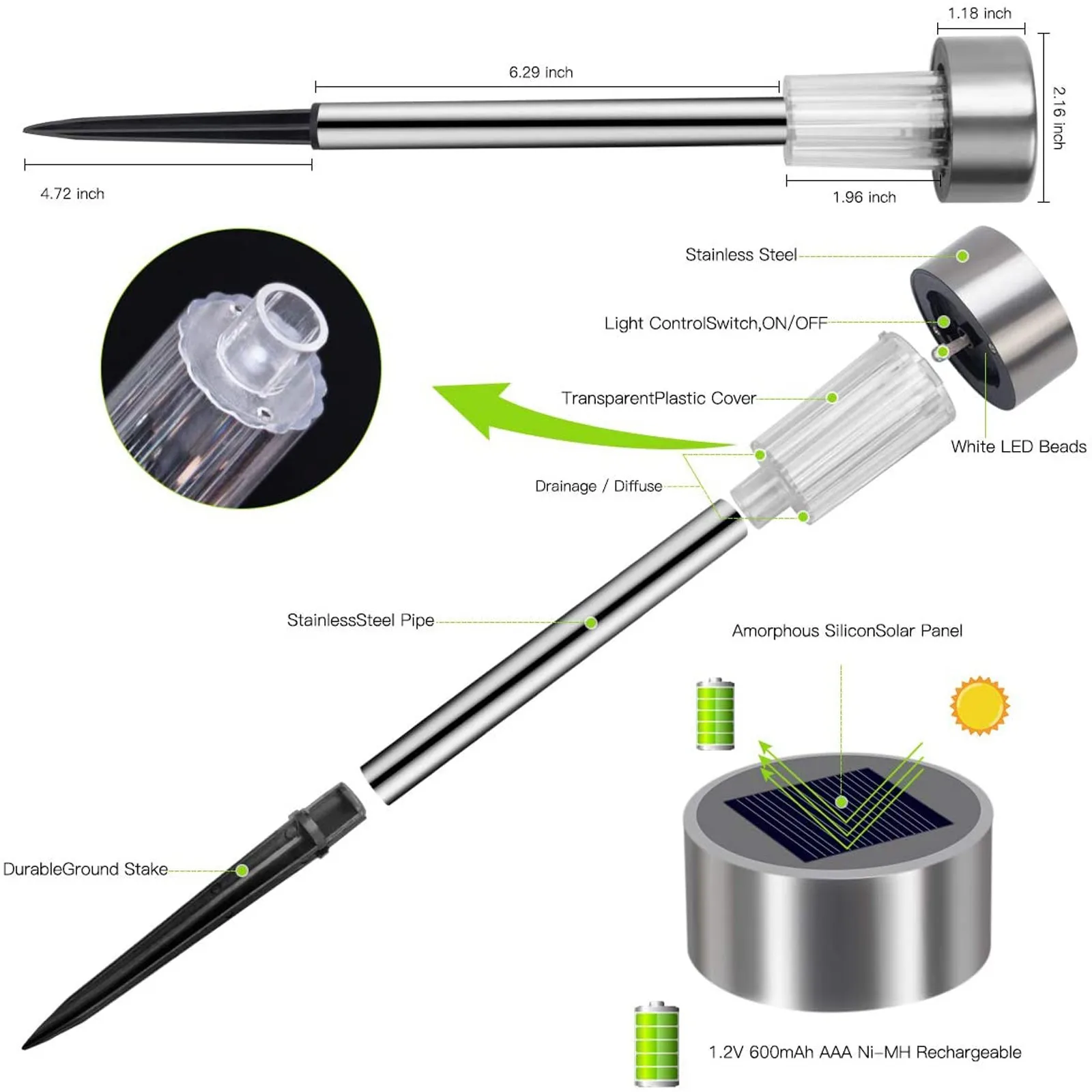 Светодиодный солнечный свет сада Открытый солнечной энергии лампы Фонари