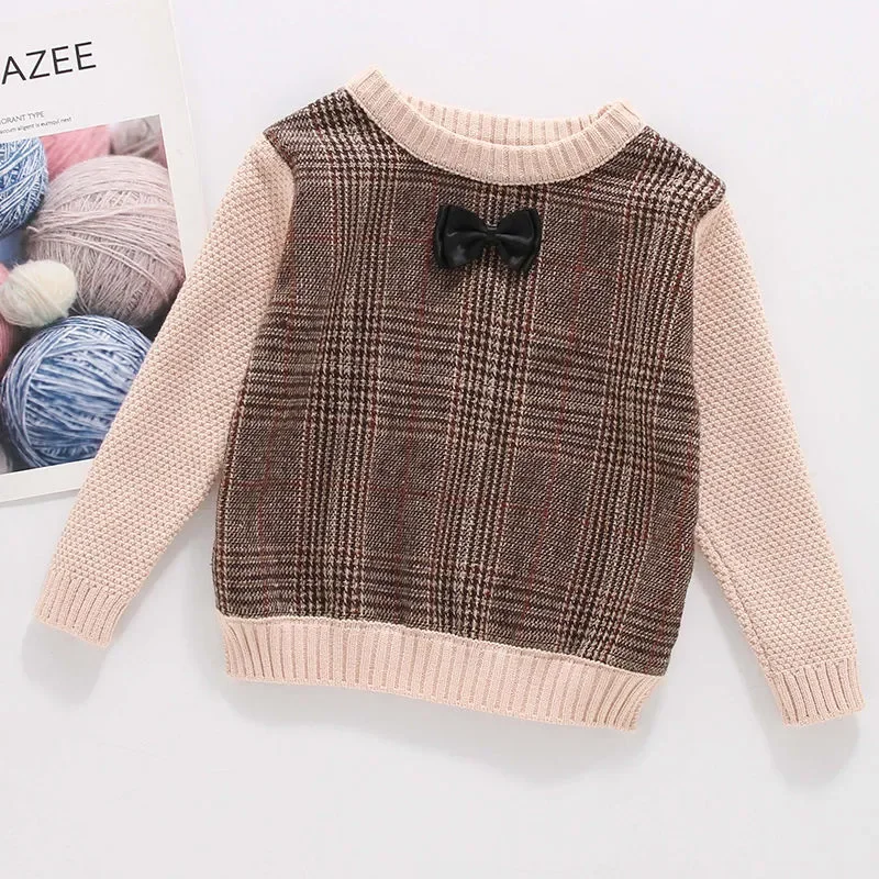 

Newest Newborn Baby Boy Bow Knitted Long Sleeve Fall Kid Winter Boys Sweater Plaid Loose Pullover Casual Tops Kids Clothes 2-7 T
