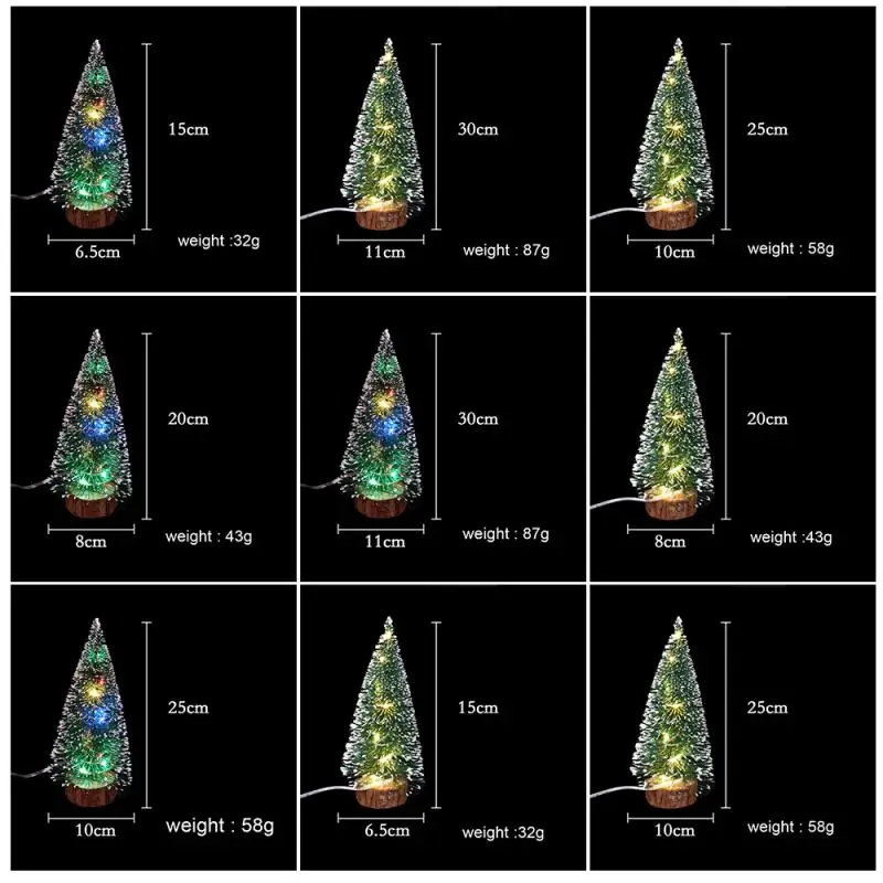 4 размера рождественские украшения настольные зеленый иней с светодиодный