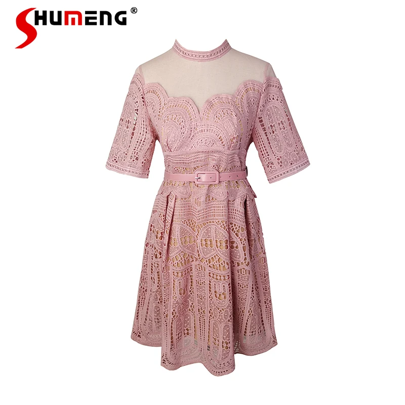 

Женское кружевное платье-футляр, ажурное платье А-силуэта средней длины с высокой талией, лето 2021