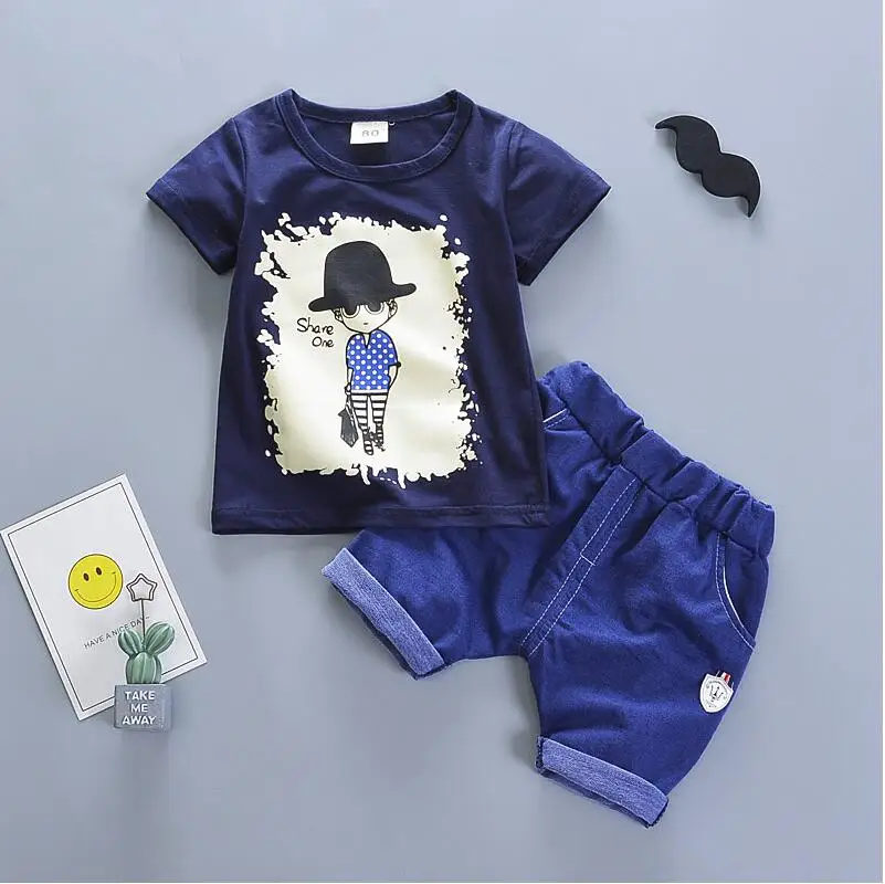 picture color BibiCola/Новые летние комплекты одежды детские повседневные хлопковые спортивные костюмы для мальчиков, футболка+ шорты, штаны комплекты одежды из 2 предметов - Цвет: picture color