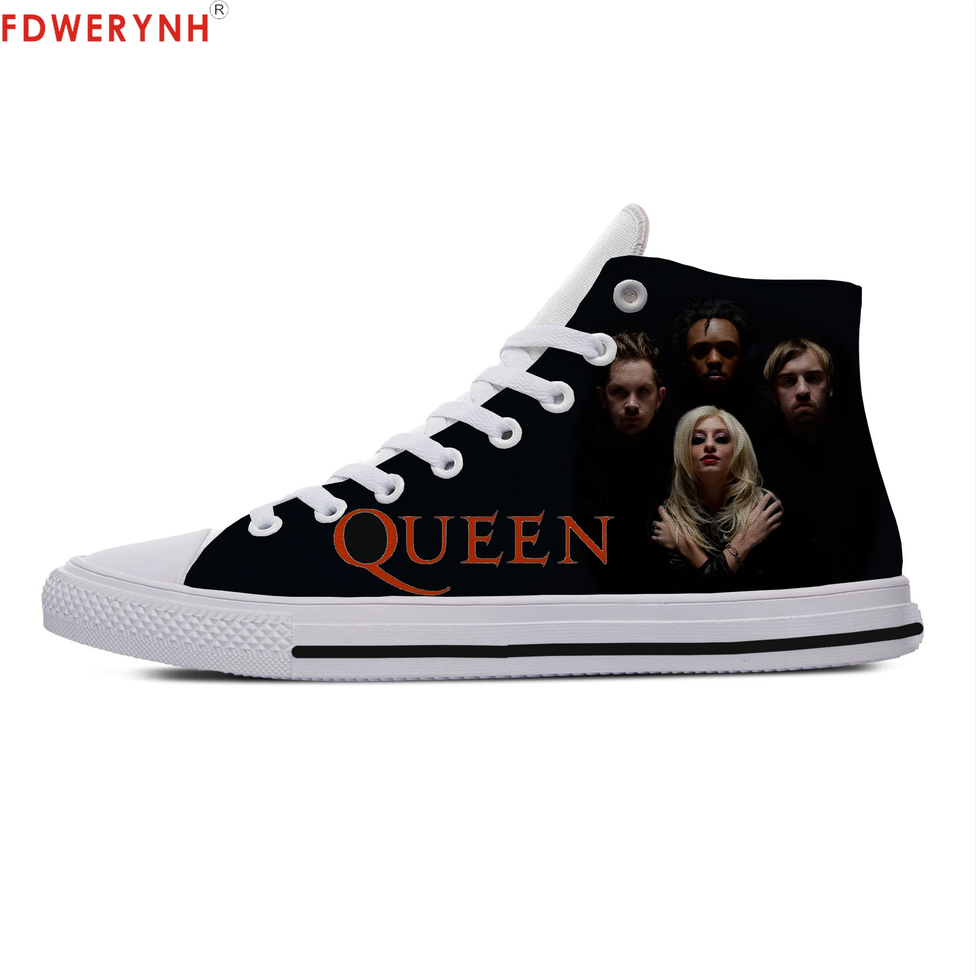 

Men Walking Shoes 2019 New QUEEN Shoes Men Fashion Printing Shoes Queen Rock Band High Top For Men Casual White Shoes
