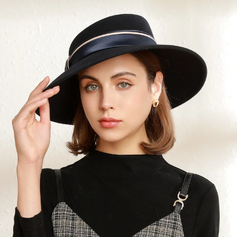 

2022 In Europe And The British Wool Felt Hat Hat Big Hat Brim Elegance Of England Ribbon Luxury Cashmere Hat
