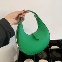 half moon green pu leather crossbody bags with short handle for women 2021 hot handbag and purses small baguette shoulder totes