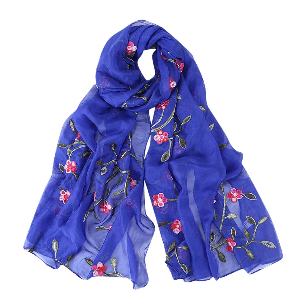 2021 зимний женский шарф шифоновая шаль с цветочной вышивкой хиджаб повязка на