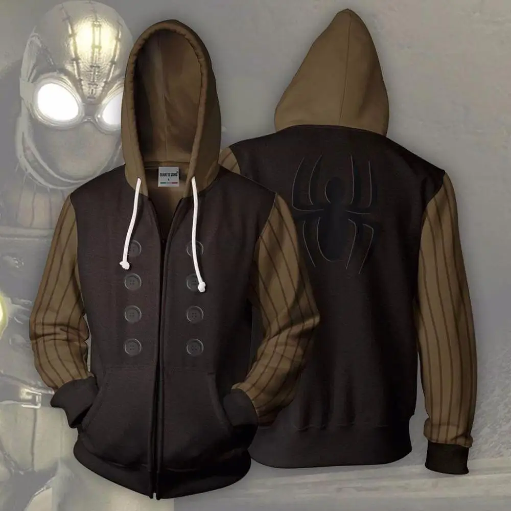 Новинка 2019 толстовки с 3d принтом Человек-паук повседневная толстовка на молнии