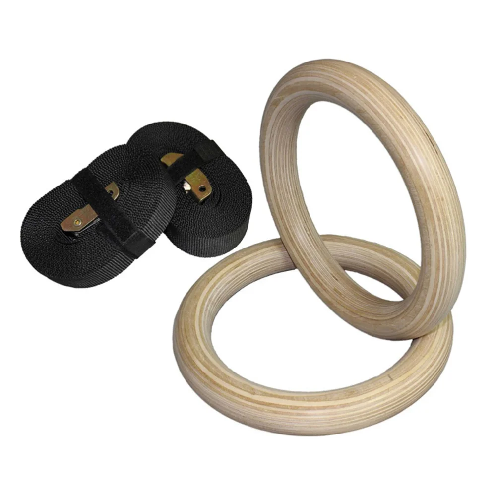 

A Pair of Gymnastic Rings Wooden Fitness Rings with Adjustable Straps for Full Body Strength and Muscular Bodyweight Training Cr