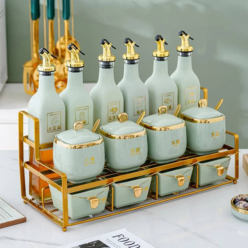 ceramic spices kitchen storage jars with lids spoon oil spray bottle spice jar spice organizer condimenteros kitchen gadget sets free global shipping