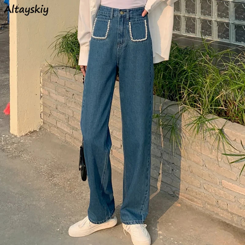 

Jeans Women Embroidered Harajuku Summer Full Length Trousers High Waist All-match Simple Streetwear Elegant Cozy Fashion Vintage