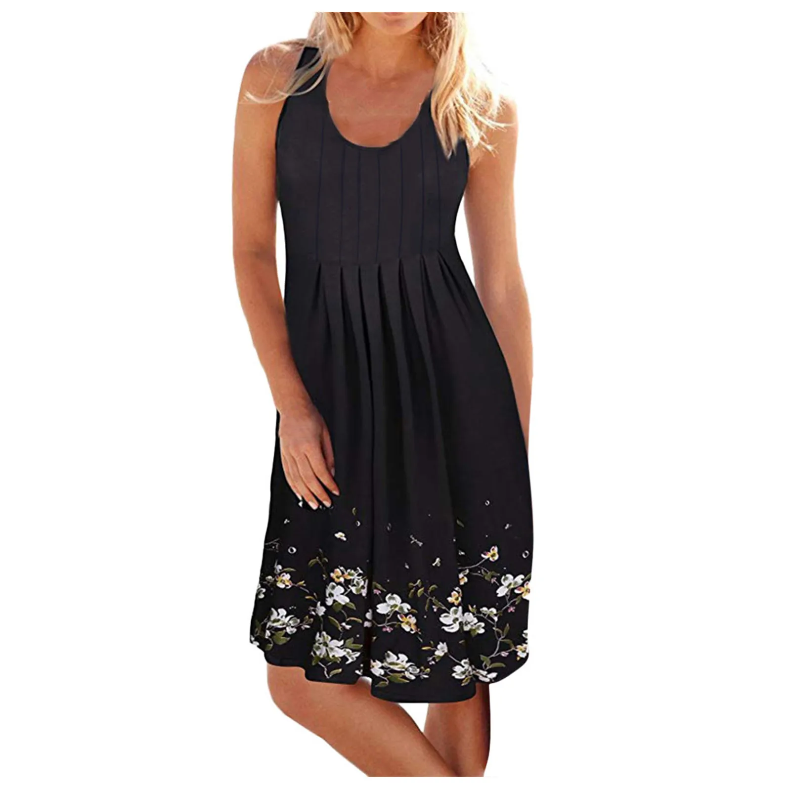 

3#Print Dress Women's Summer New Style O-neck Print Casual Sleeveless Beach Short Dress Fashion Mini Dress vestido de mujer