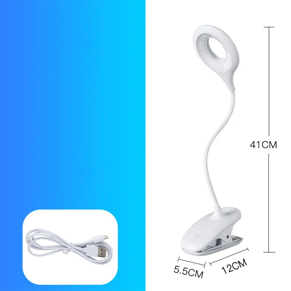 

3 Brightness Adjustment LED Reading Light USB Rechargeable Mini Clip-On LED Desk Lamp Flexible Night Light Indoor Lighting