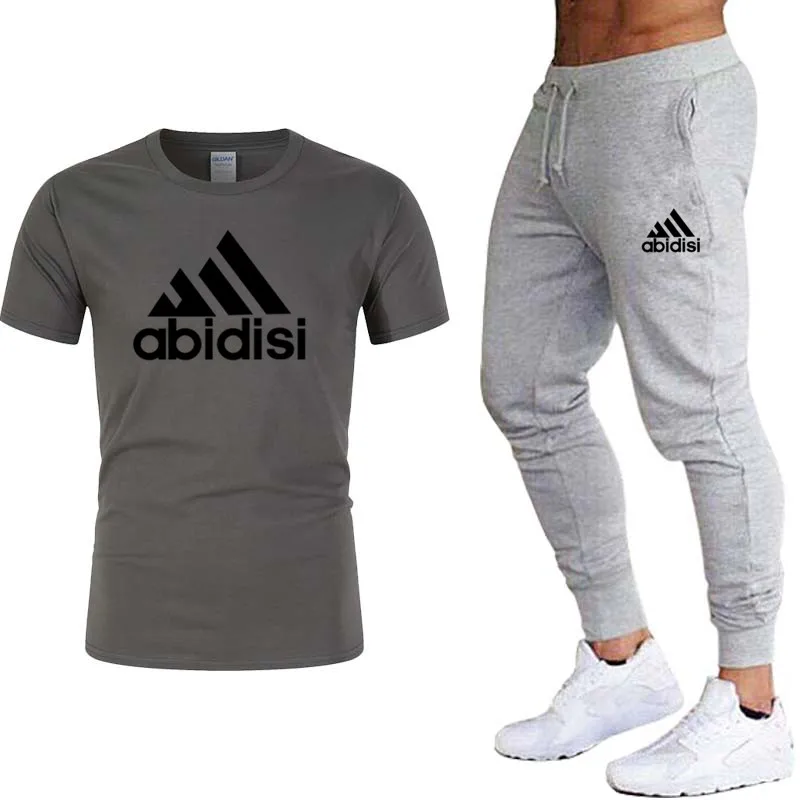 

2021 Men's Brand Golden Classic Summer Printed Short Sleeve Suit Casual Sports Pure Cotton Running Wear T-shirt Top and Pants